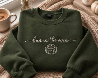 Pregnancy Announcement Sweatshirt & Hoodie, Bun in the Oven Embroidered Shirt, Pregnancy Reveal, New Mom Gift