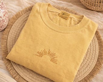 Embroidered Sun Shirt, Minimalist Boho Tee, Comfort Colors Summer Top