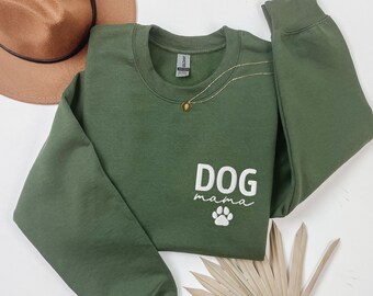 Embroidered Dog Mama Sweatshirt, Dog Lover Gift, Pet Mom Crewneck, Minimal Paw Design