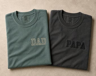 Custom Embroidered Comfort Colors Shirt, Minimal Vintage Dad Gift, Personalized Papa Tee