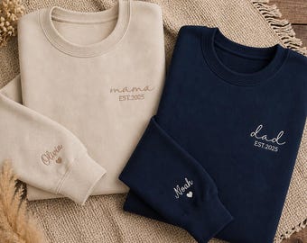 Custom Embroidered Mama Dad Sweatshirt, Personalized Couple Gift, Matching Parents Hoodie