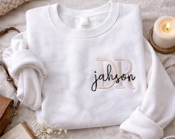 Personalized DR Embroidered Crewneck, Custom Name Pullover, Medical Student Graduation Present, Minimalist Clothing