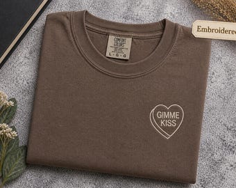 Gimme Kiss Embroidered Shirt, Custom Text Tee, Thread Color Choice, Bookish Gift