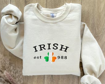 Embroidered Irish Hoodie Shamrock Clover Sweatshirt St Patrick’s Day Gift