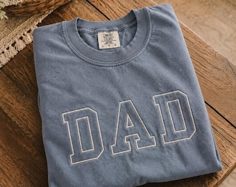 Personalized Embroidered DAD Comfort Colors, Custom Papa Gift, Vintage Minimal Fathers Day Outfit
