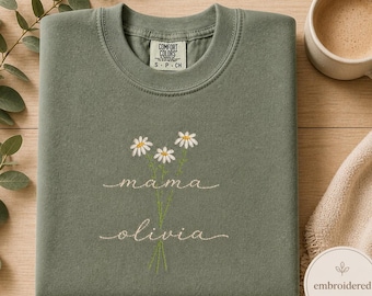 Personalized Embroidered T Shirt, Custom Name Floral Tee, Gift for Mom, Grandma Mimi Nana, Mother’s Day Shirt