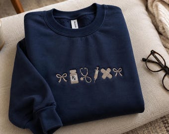 Embroidered Nurse Icons Sweatshirt & Hoodie, Nursing Gift, RN Gift, Medical Professional Apparel