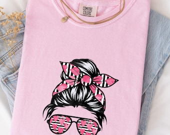 Messy Bun Glasses Shirt, Mom Fashion Tee, Mothers Day Present, Comfort Colors Tshirt