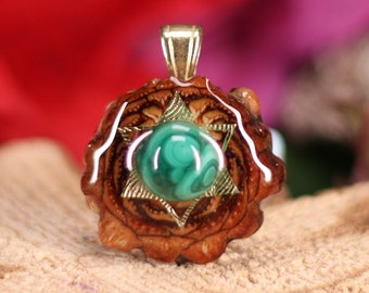 Malachite with Gold Merkaba (Mini) Third Eye Pinecone Pendant