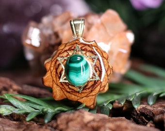 Pinecone Pendant with Malachite and Gold Merkaba (Mini) by Third Eye Pinecone