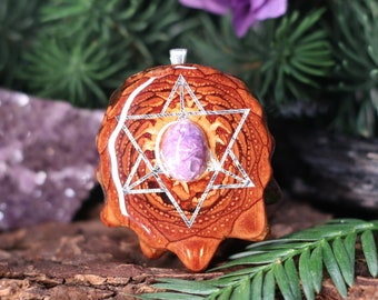 Pinecone Pendant with Charoite and Silver Merkaba (Medium) by Third Eye Pinecone