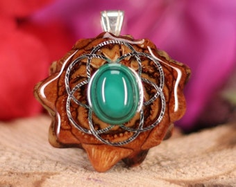 Malachite with Silver Seed of Life (Mini) Third Eye Pinecone Pendant