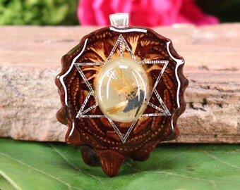 Pinecone Pendant with Glowing Rutilated Quartz and Silver Merkaba (Small) by Third Eye Pinecone