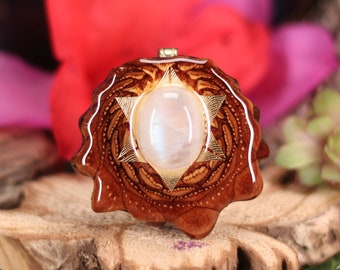 Pinecone Pendant with Moonstone and Gold Reverse Merkaba (Medium) by Third Eye Pinecone