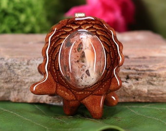 Pinecone Pendant with Opal (Mexican Fire) (Medium) by Third Eye Pinecone