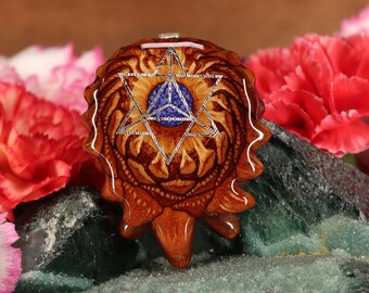Pinecone Pendant with Glowing Crushed Lapis and Silver Merkaba (Medium) by Third Eye Pinecones