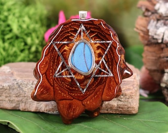 Pinecone Pendant with Butterfly Wing (Blue Morpho) and Silver Merkaba (Large) by Third Eye Pinecone