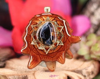 Pinecone Pendant with Blue Pietersite and Gold 64 Star Tetrahedron (Medium) by Third Eye Pinecone