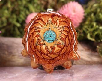 Pinecone Pendant with Crushed Turquoise (Glows) and Gold Merkaba (Medium) by Third Eye Pinecone