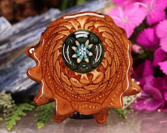 Pinecone Pendant with Green Phoenix Orchid Glass (Large) by Third Eye Pinecones