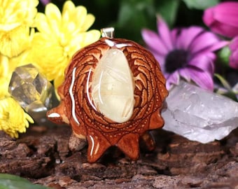 Pinecone Pendant with Glowing Rutilated Quartz (Small) by Third Eye Pinecone