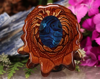 Pinecone Pendant with Blue Paua Shell (Large) by Third Eye Pinecones