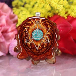 Pinecone Pendant with Glowing Crushed Turquoise and Silver Merkaba by Third Eye Pinecones (Medium)