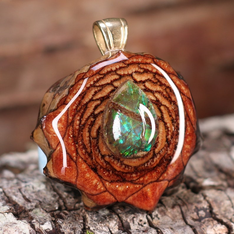 Pinecone Pendant with Ammolite by Third Eye Pinecones Mini