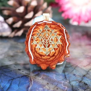 Natural with Gold Sri Yantra (Small) Third Eye Pinecone Pendant