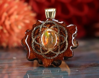 Pinecone Pendant with Ethiopian Opal and Gold Seed of Life (Mini) by Third Eye Pinecones