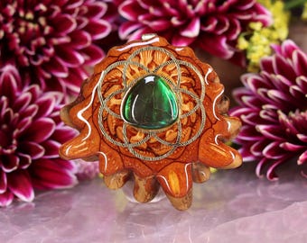 Pinecone Pendant with Ammolite and Gold Seed of Life with Back Om (Medium) by Third Eye Pinecone