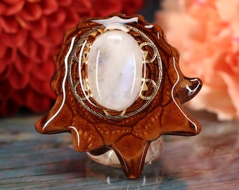 Pinecone Pendant with Moonstone and Gold Cube of Metatron (Medium) by Third Eye Pinecone