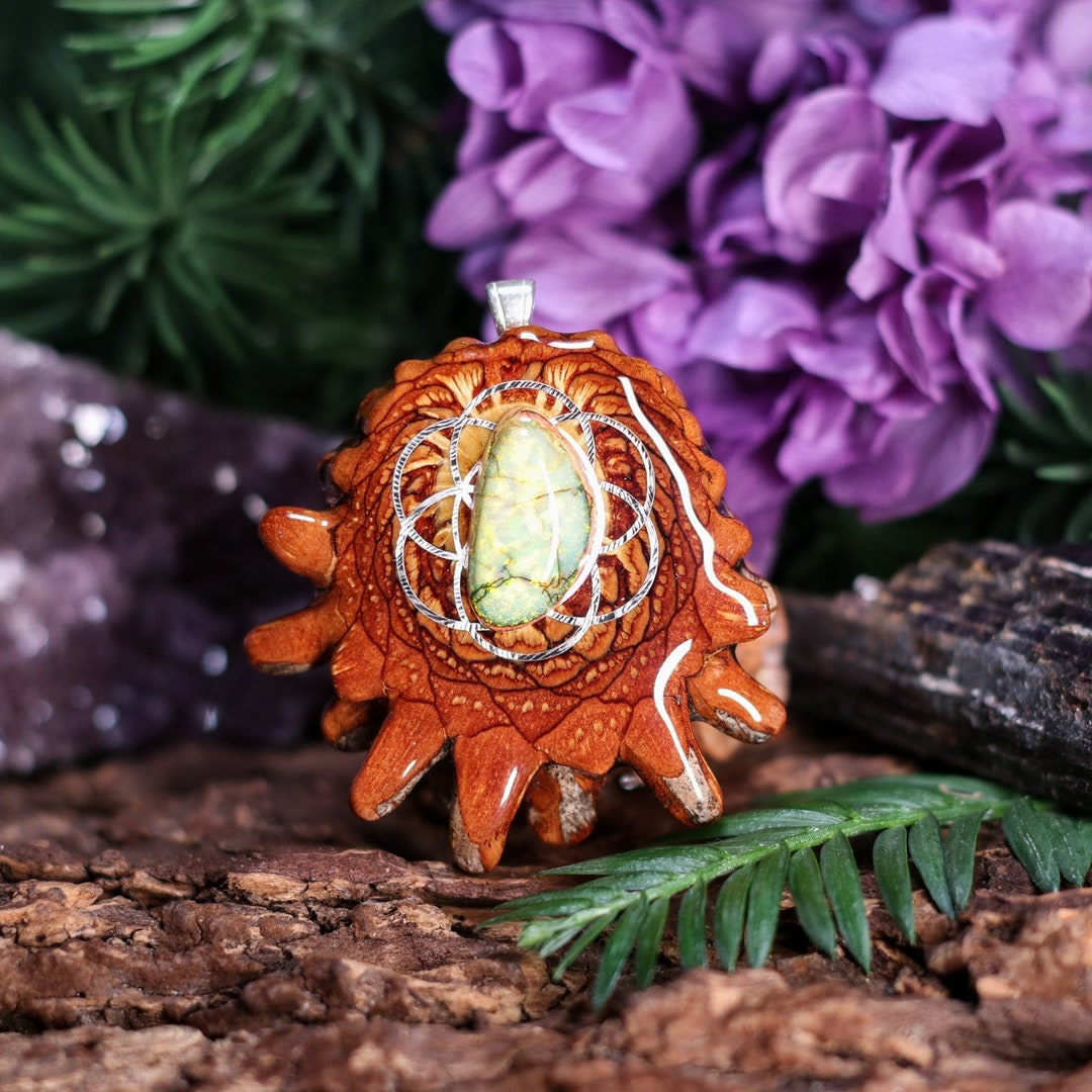 Pinecone Pendant With Opal (sterling) and Silver Seed of Life