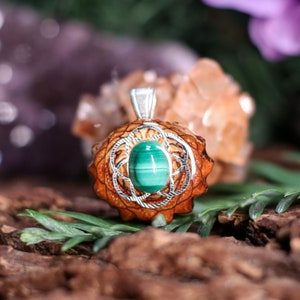 Malachit mit Silber Samen des Lebens (Mini) drittes Auge Pinecone Anhänger