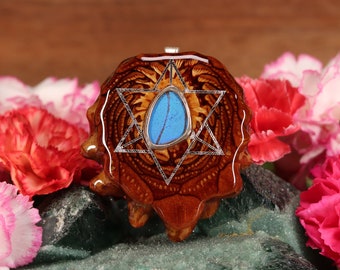 Pinecone Pendant with Blue Morpho Butterfly Wing and Silver Merkaba (Large) by Third Eye Pinecones