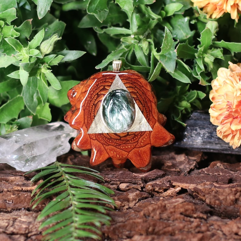 Third Eye Pinecone Medium Seraphinite with Gold Tri Force