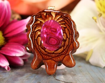 Pinecone Pendant with Paua Shell (Pink) (Small) by Third Eye Pinecone