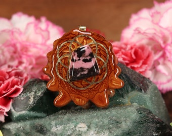 Pinecone Pendant with Rhodonite and Gold Seed of Life (Large) by Third Eye Pinecones