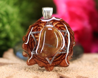 Pinecone Pendant with Agate (Mexican Fire) and Silver Merkaba (Mini) by Third Eye Pinecone