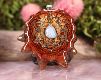 Pinecone Pendant with Opal (Australian Blue) and Gold 64 Star Tetrahedron with Back Om (Medium) by Third Eye Pinecone