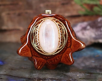 Pinecone Pendant with Moonstone and Gold Flower of Life (Medium) by Third Eye Pinecone