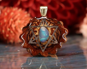 Pinecone Pendant with Australian Blue Opal and Gold Merkaba (Mini) by Third Eye Pinecones