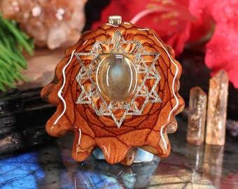 Pinecone Pendant with Labradorite and Gold 64 Star Tetrahedron (Medium) by Third Eye Pinecone