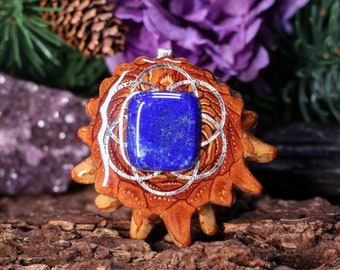 Pinecone Pendant with Lapis Lazuli and Silver Seed of Life (Large) by Third Eye Pinecone