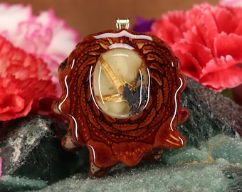 Pinecone Pendant with Glowing Rutilated Quartz (Medium) by Third Eye Pinecones