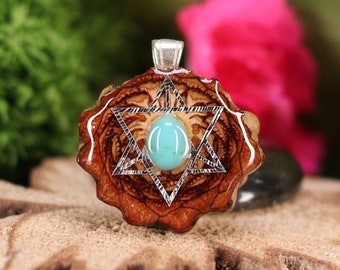 Pinecone Pendant with Turquoise and Silver Merkaba (Mini) by Third Eye Pinecone