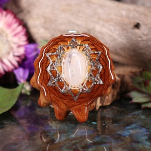 Pinecone Pendant with Moonstone and Silver 64 Star Tetrahedron (Medium) by Third Eye Pinecone