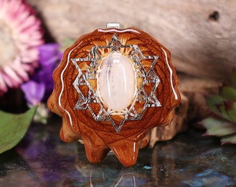 Pinecone Pendant with Moonstone and Silver 64 Star Tetrahedron (Medium) by Third Eye Pinecone