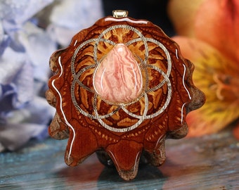 Pinecone Pendant with Rhodochrosite and Gold Seed of Life (Medium) by Third Eye Pinecones