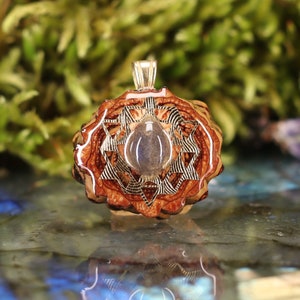 Pinecone Pendant with Labradorite and Gold Sri Yantra (Mini) by Third Eye Pinecone